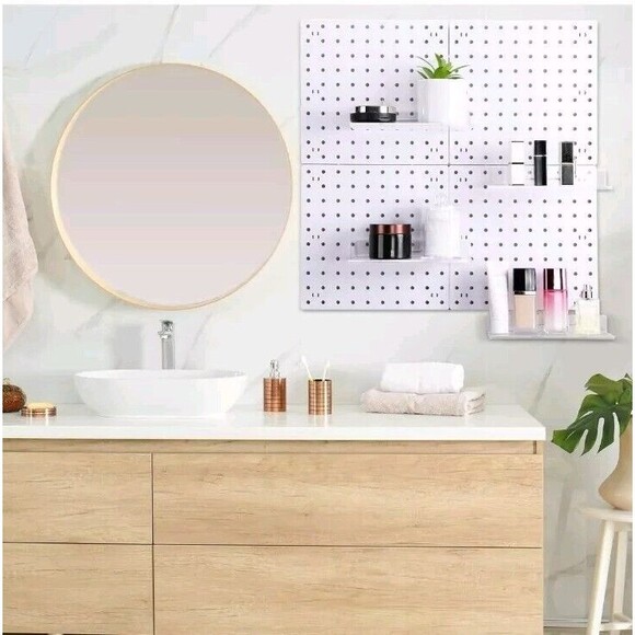 4 Set Pegboard Shelf Clear Acrylic Shelf with Metal Hooks Peg Board Organizer Ac - Picture 1 of 10